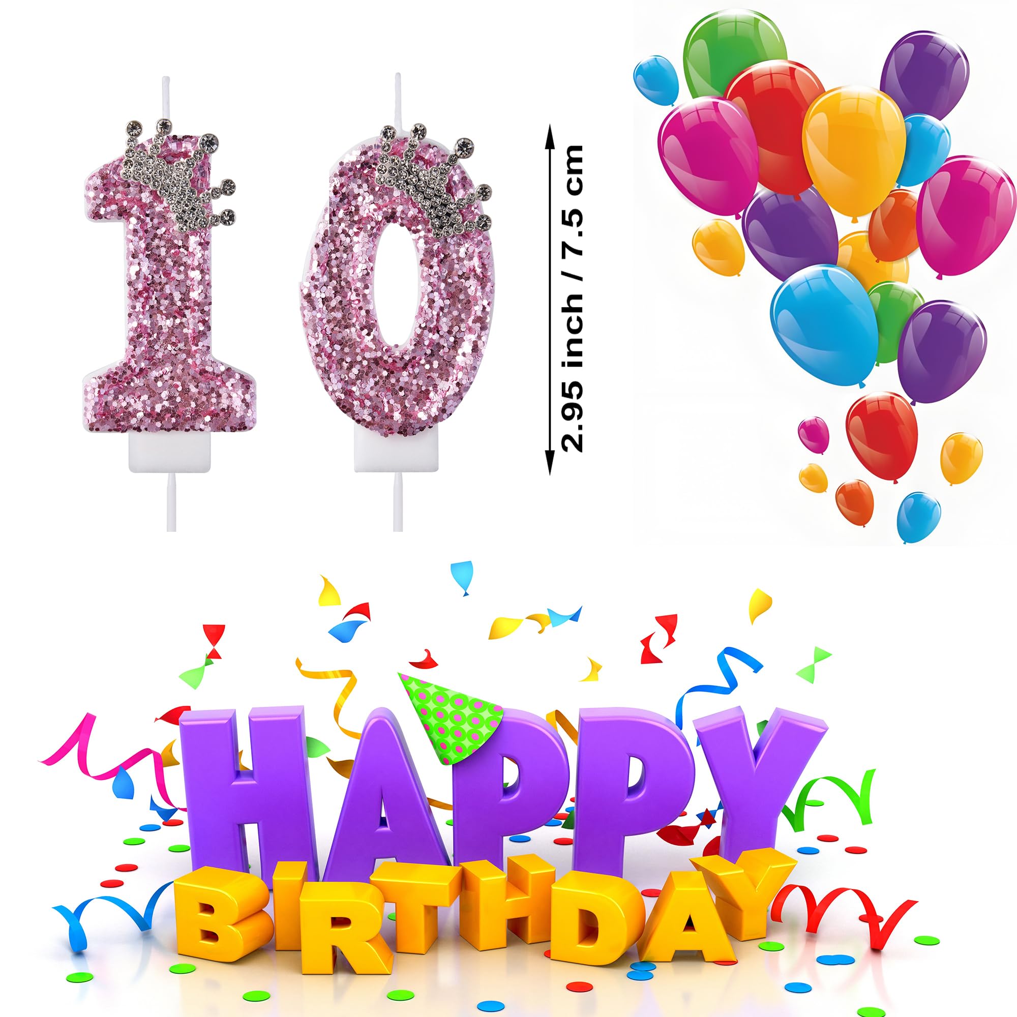 10 velas de cumpleaños, velas para tarta de 10 años, color rosa con el número 10, decoraciones para tartas para fiestas, niños y niñas
