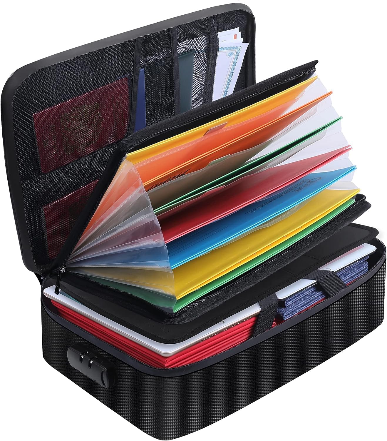 JUNDUN Fireproof Document Bag, File Organizer Bag with Lock, Filing Storage Box with Safe Document Organizer with Handle Portable File Bag for Important Documents, File, Passport(Black)