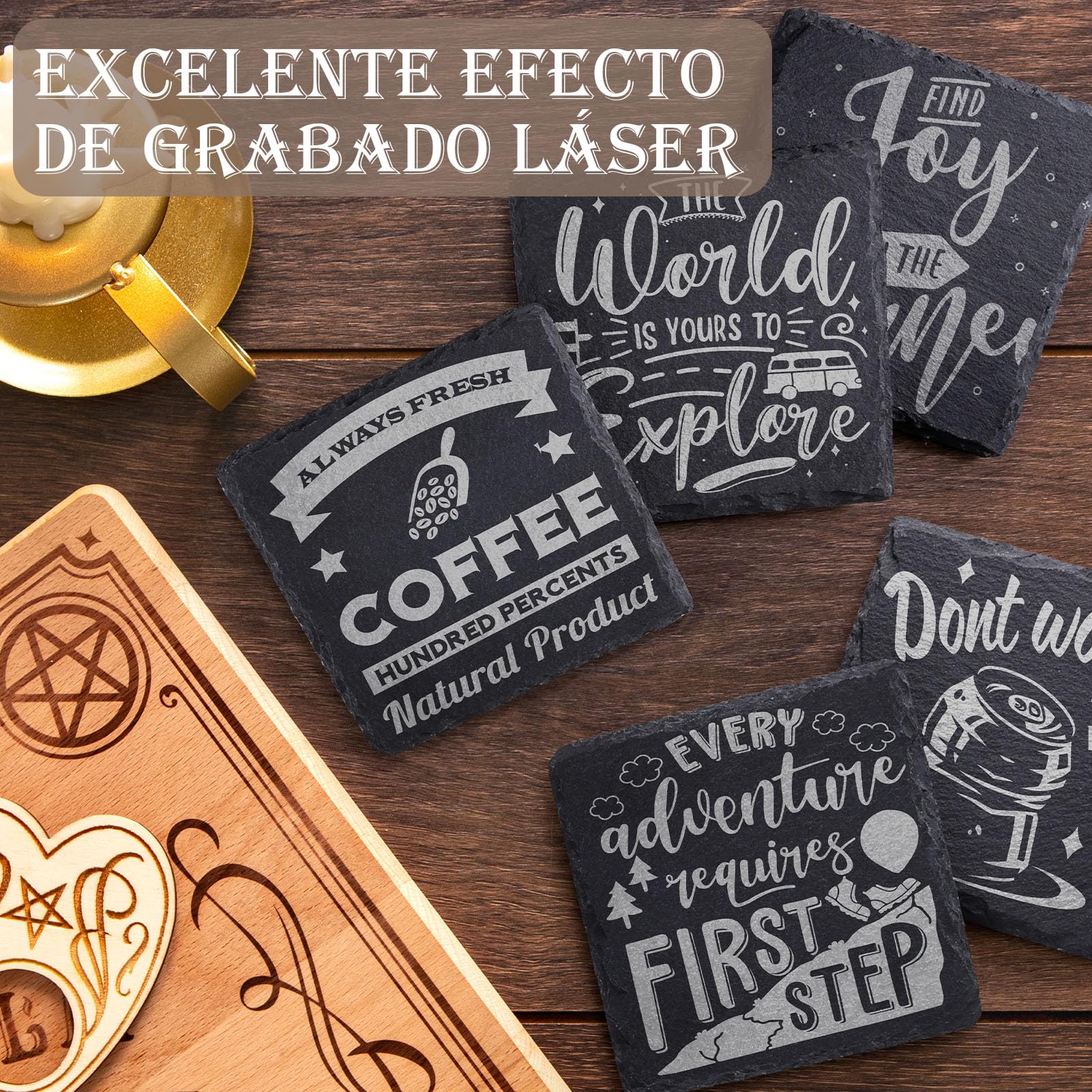 Juego de 24 Posavasos de Pizarra Negra de 10 cm, GOH DODD, Bases Cuadradas para Grabado Láser con Fondo Antirrayaduras, Ideales para Cocina, Oficina, Hogar, Regalos de Boda, Estreno de Casa y Fiestas