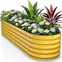 Vista 18 de Kit de Cama de Jardín Elevada, Caja de Plantación Galvanizada de 6 x 3 x 1 pies para Exteriores con Bordes de Seguridad, Camas Elevadas de Metal