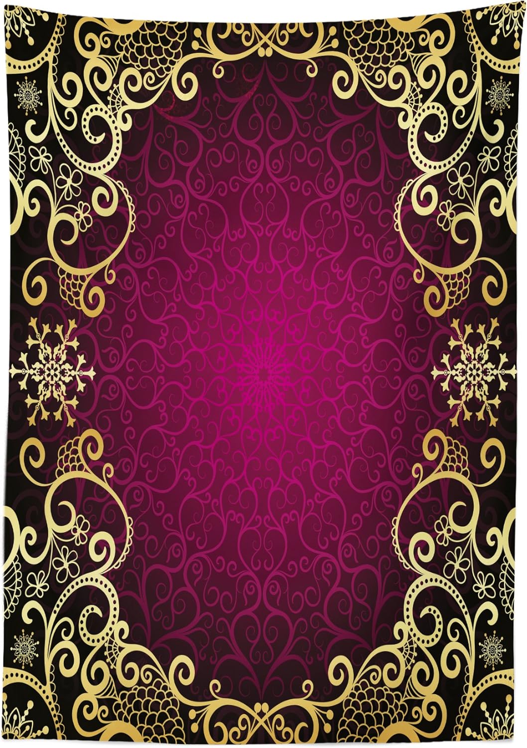 Ambesonne Mandala Tablecloth, Vintage Frame with Curls Snowflake Motifs Abstract Retro, Rectangular Table Cover for Dining Room Kitchen Decor, 60" X 90", Yellow Fuchsia