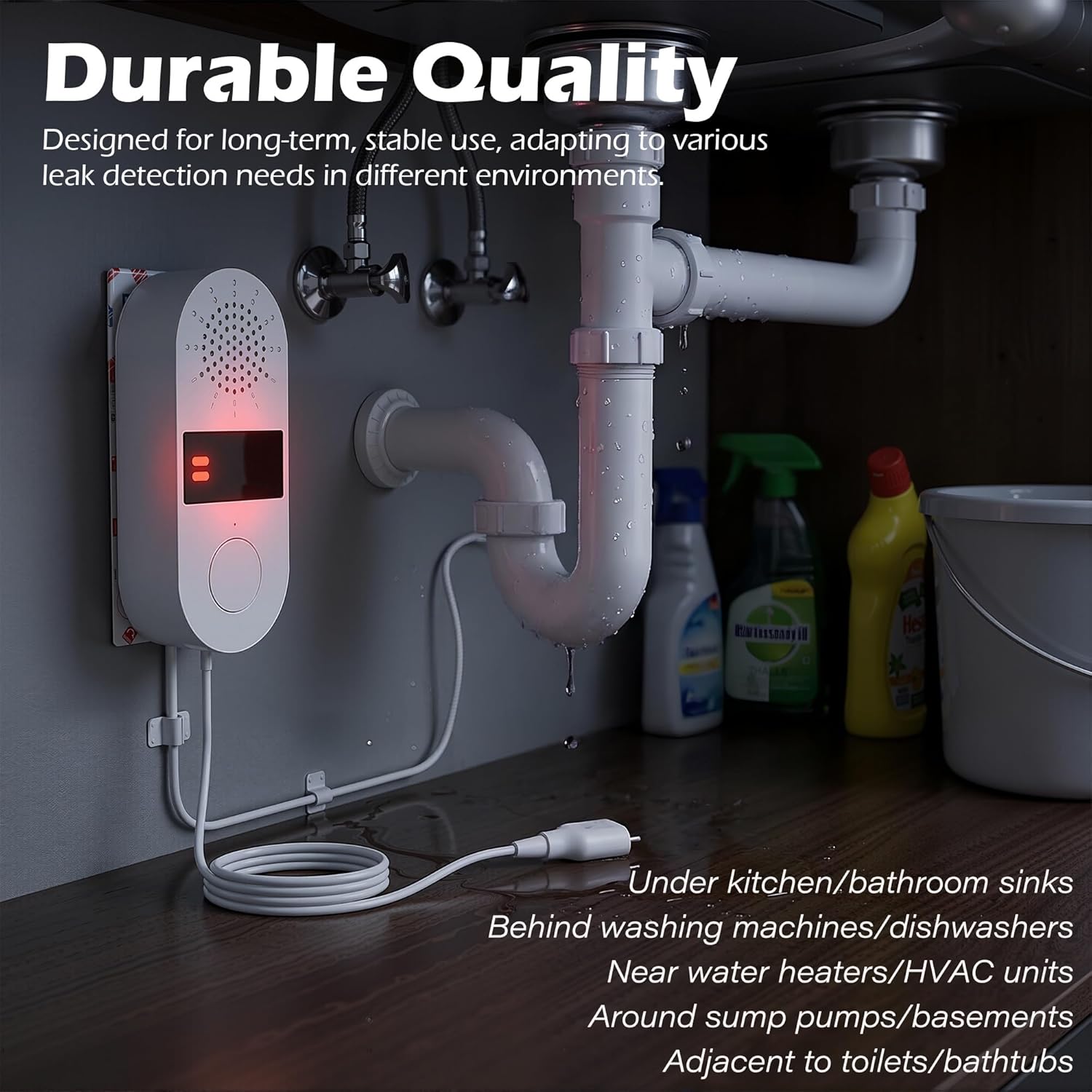 4 Pack WiFi Water Alarm Leak Detector, 130dB Smart App Tuya Water Sensor Alarm Leak Detector with 3.2ft Probe for Home Basement Kitchen Bathroom, Battery Powered, No Hub Required