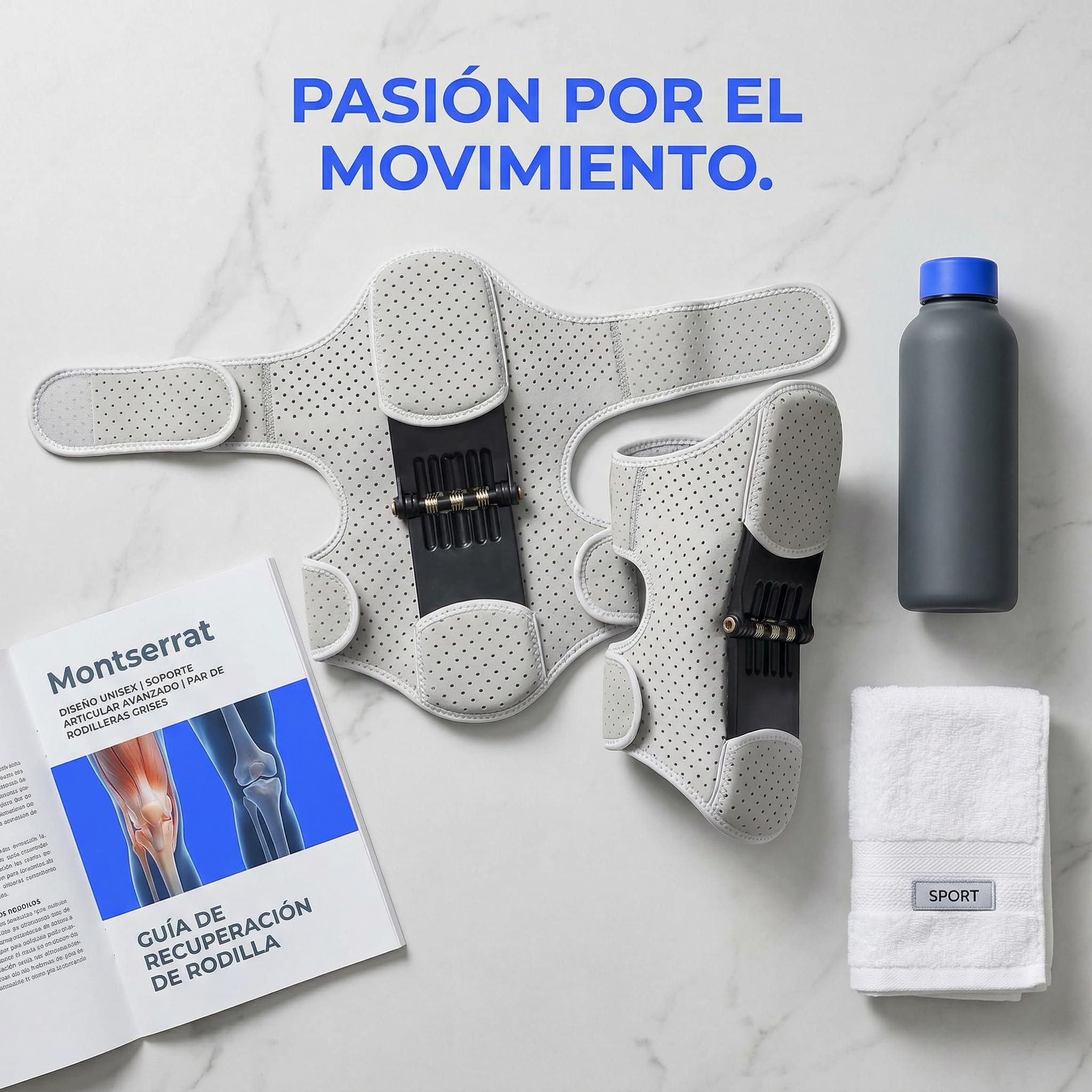 Verstellbarer Booster-Knieschutz, Knie-Exoskelett, Atmungsaktive Kniebandage für Damen und Männer, Orthopädische Knieorthese mit Booster-Funktion, Meniskus Knieschoner für Arbeit und Sport (Weiß)