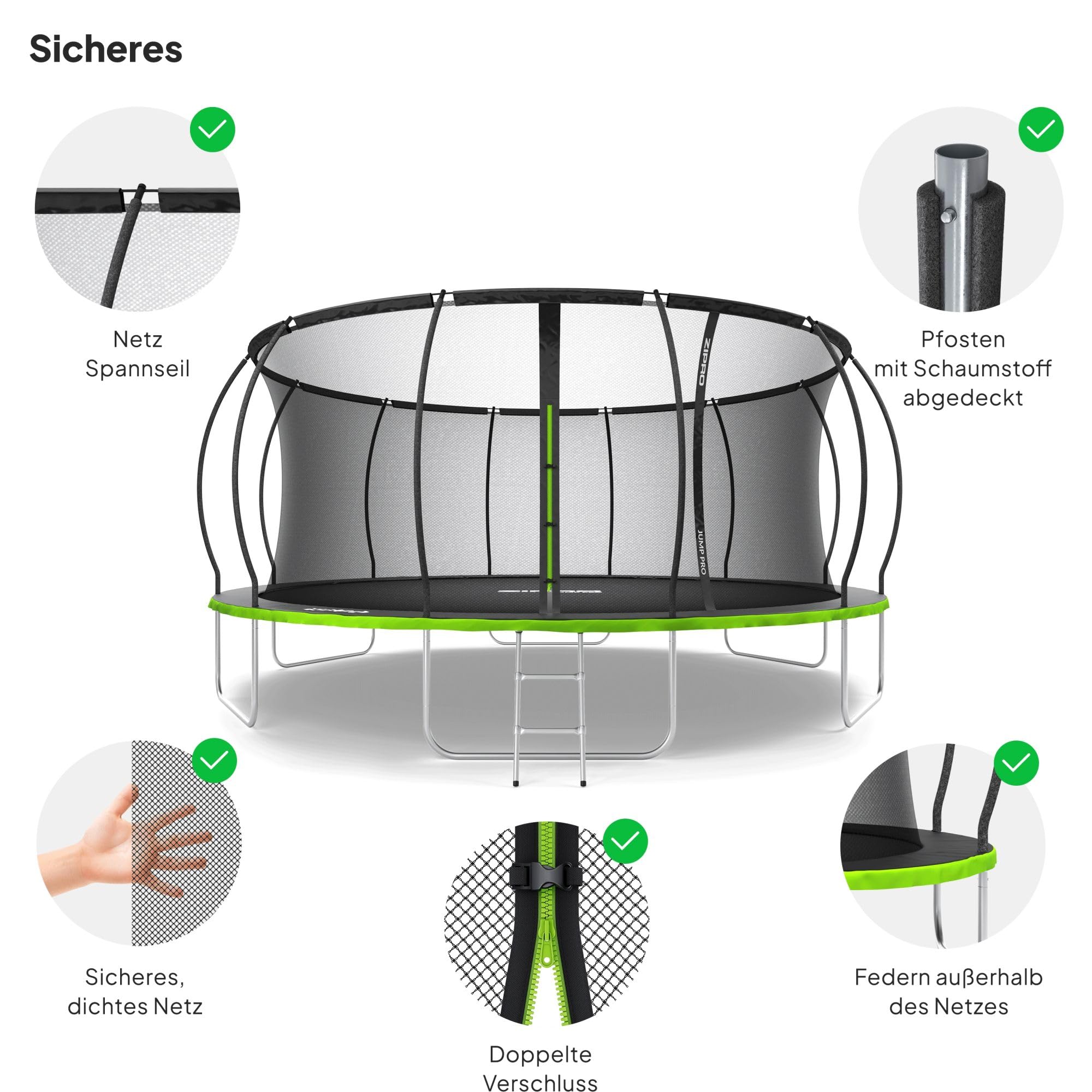 ZIPRO JumpPro Premium Trampolin Outdoor, Gartentrampolin für Kinder, mit Innennetz, Wetterfest, UV-Schutz, Einfache Montage, Belastbar