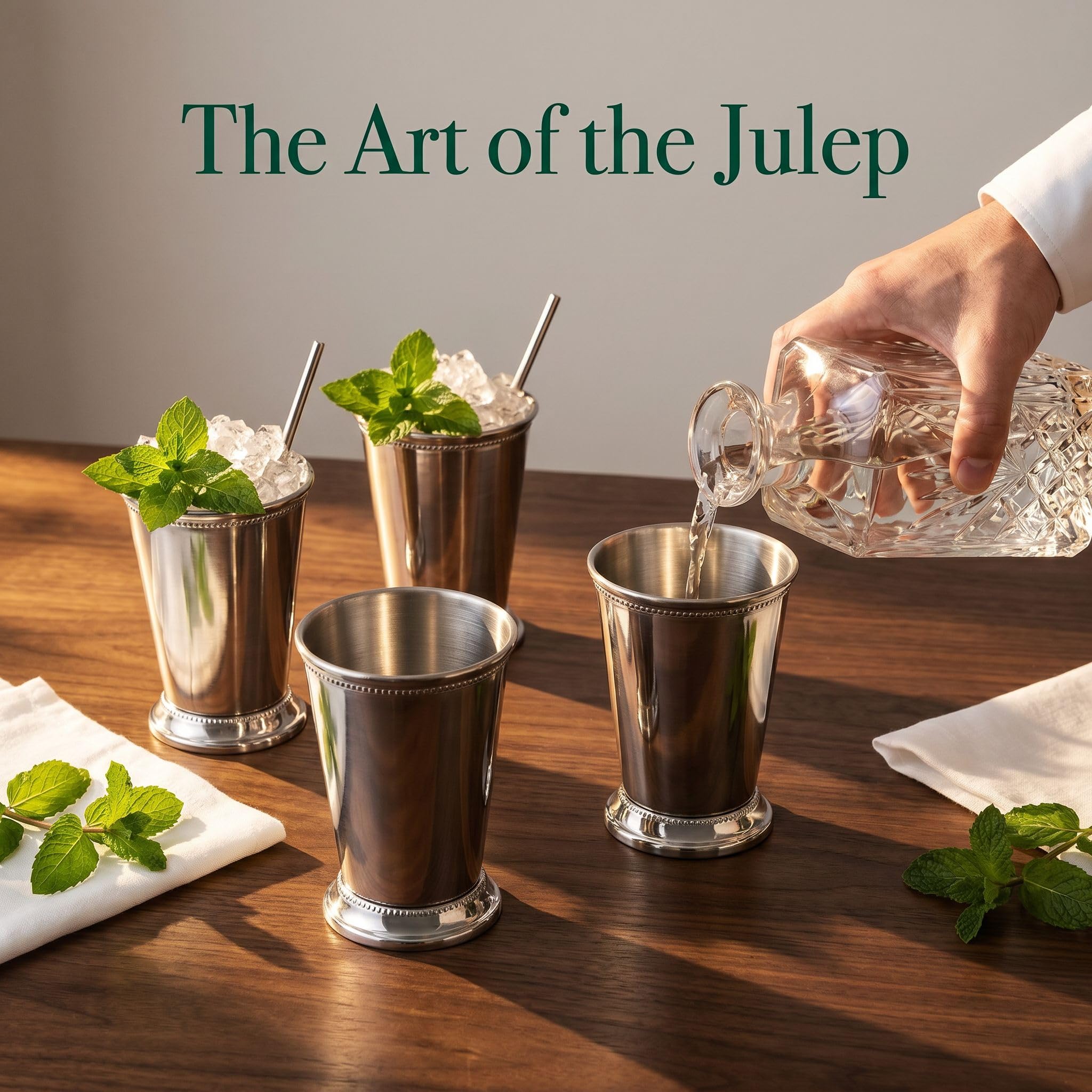 Lot de 4 gobelets à cocktail vintage en acier inoxydable avec pailles réutilisables pour mojito, margarita, bourbon, bar, fête, mariage, restaurant, 355 ml