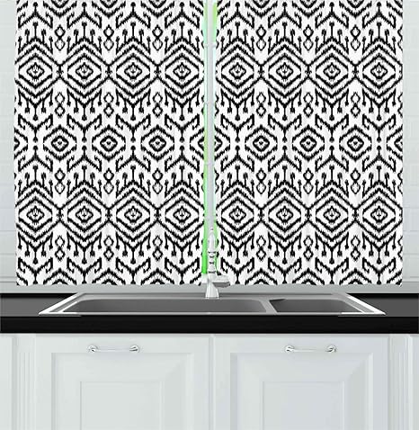 Amazon Com Ambesonne Black And White Kitchen Curtains Monochrome Ikat Pattern Bohemian Chevron Modern Scribble Print Window Drapes 2 Panel Set For Kitchen Cafe Decor 55 X 39 White Charcoal Home