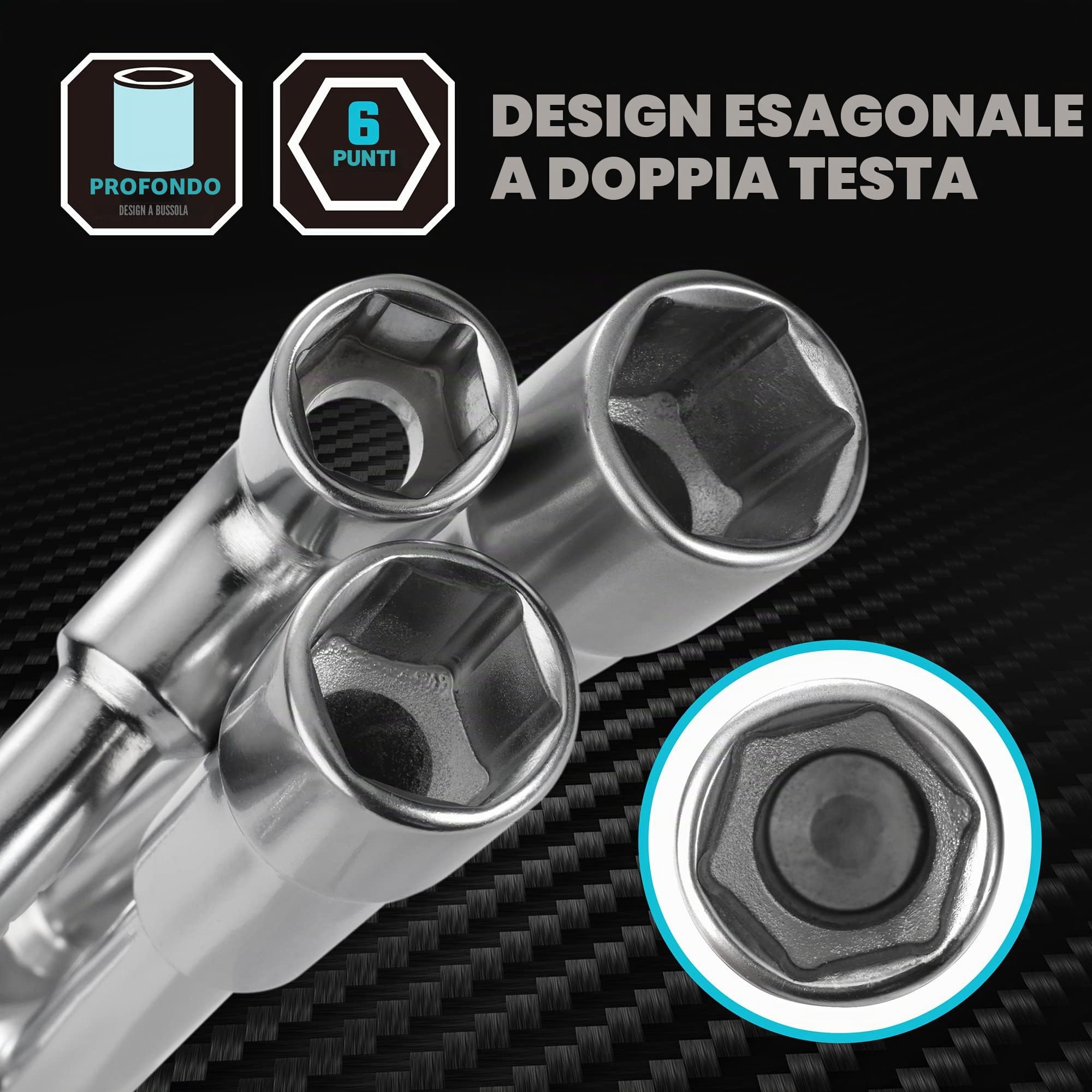 DURATECH Chiave esagonale a doppia estremità, chiave a gomito angolare tipo L, chiave a bussola a 6 punti, metrica, 8-19 mm, 9 pezzi, con custodia