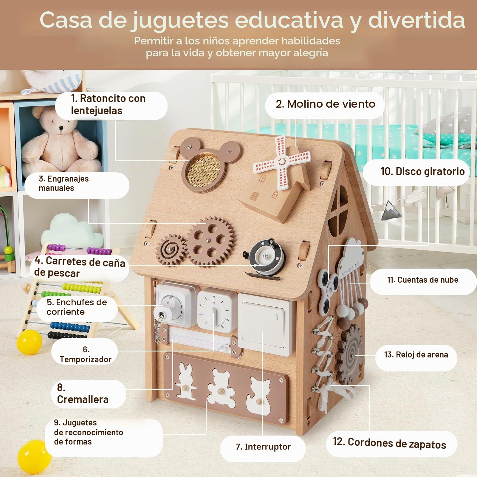RELAX4LIFE Juegos Montessori Busy House, Caseta de actividades ocupada Montessori para niños, juguete sensorial y educativo para 1/2/3/4/5 años