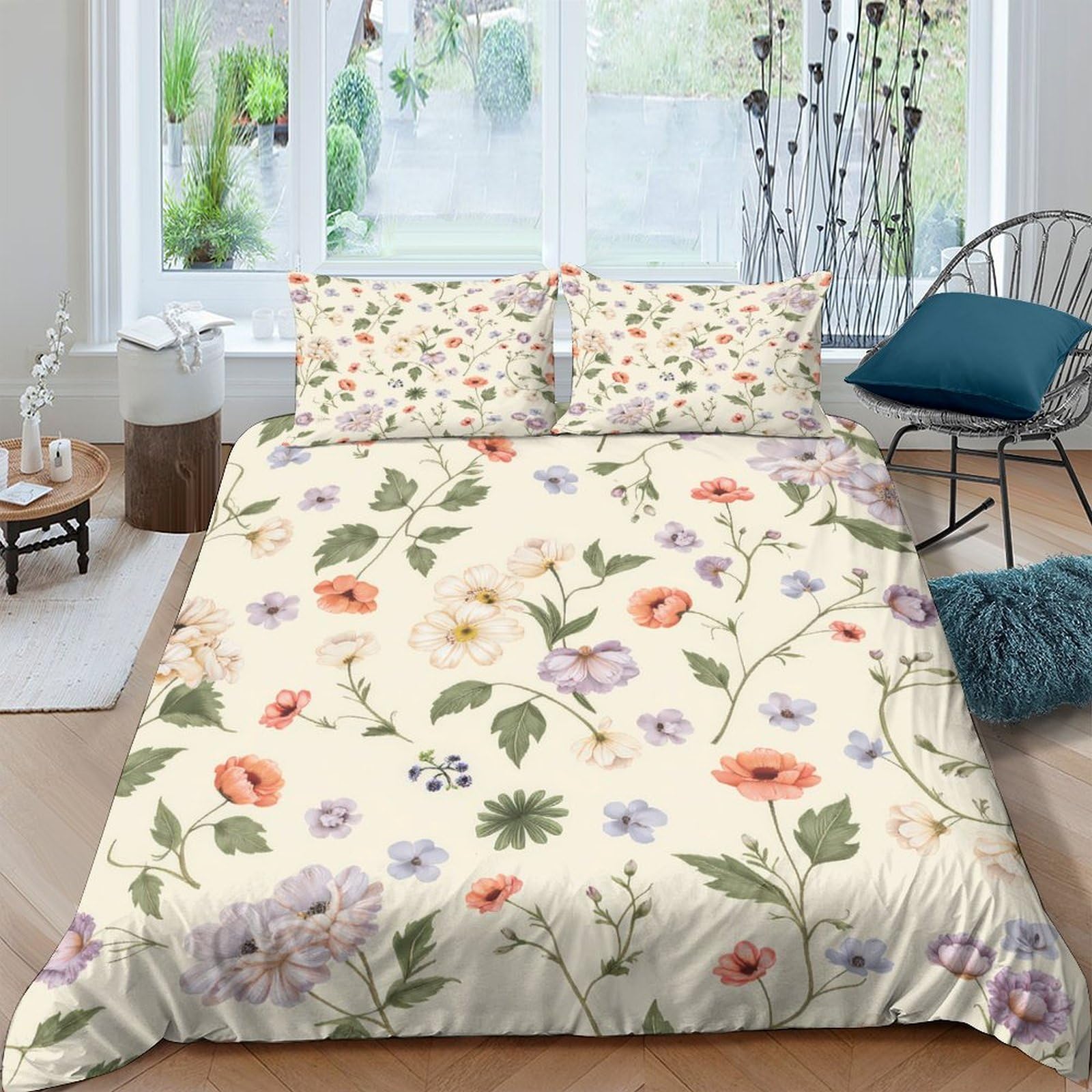 Ctjqhvkz Style-9 3D Printed Wildflower Meadow Fitted Sheet Microfiber Soft Breathable Botanical Garden Bed Cover For Bedroom Guestroom Decor Single（135X200cm）
