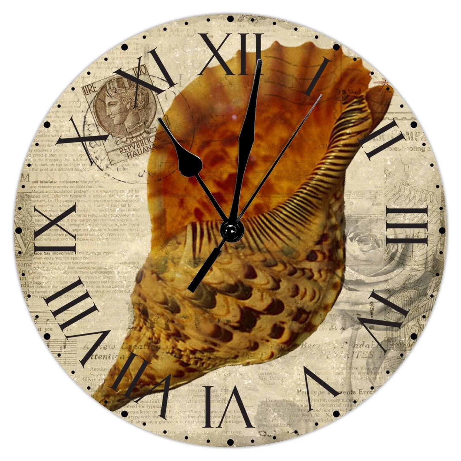 Horloge murale ronde en PVC de 30,5 cm avec chiffres romains pour décoration de salon