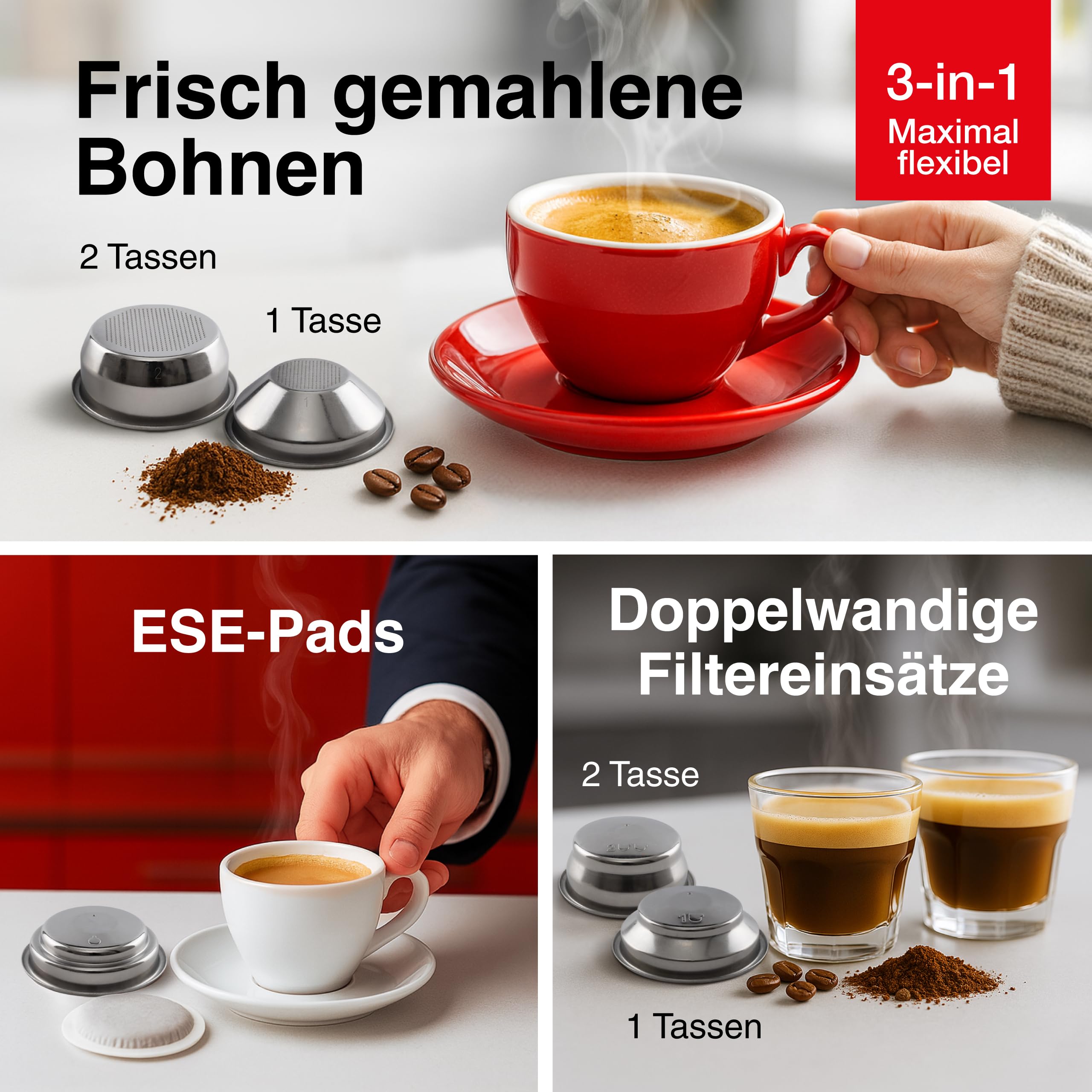 Solis Barista Perfetta Plus Espressomaschine, Halbautomatische Kaffeemaschine mit Milchschäumer, Programmierbare Kaffeemaschine mit abnehmbaren Wassertank, Heißwasser- und Dampffunktion, Silber