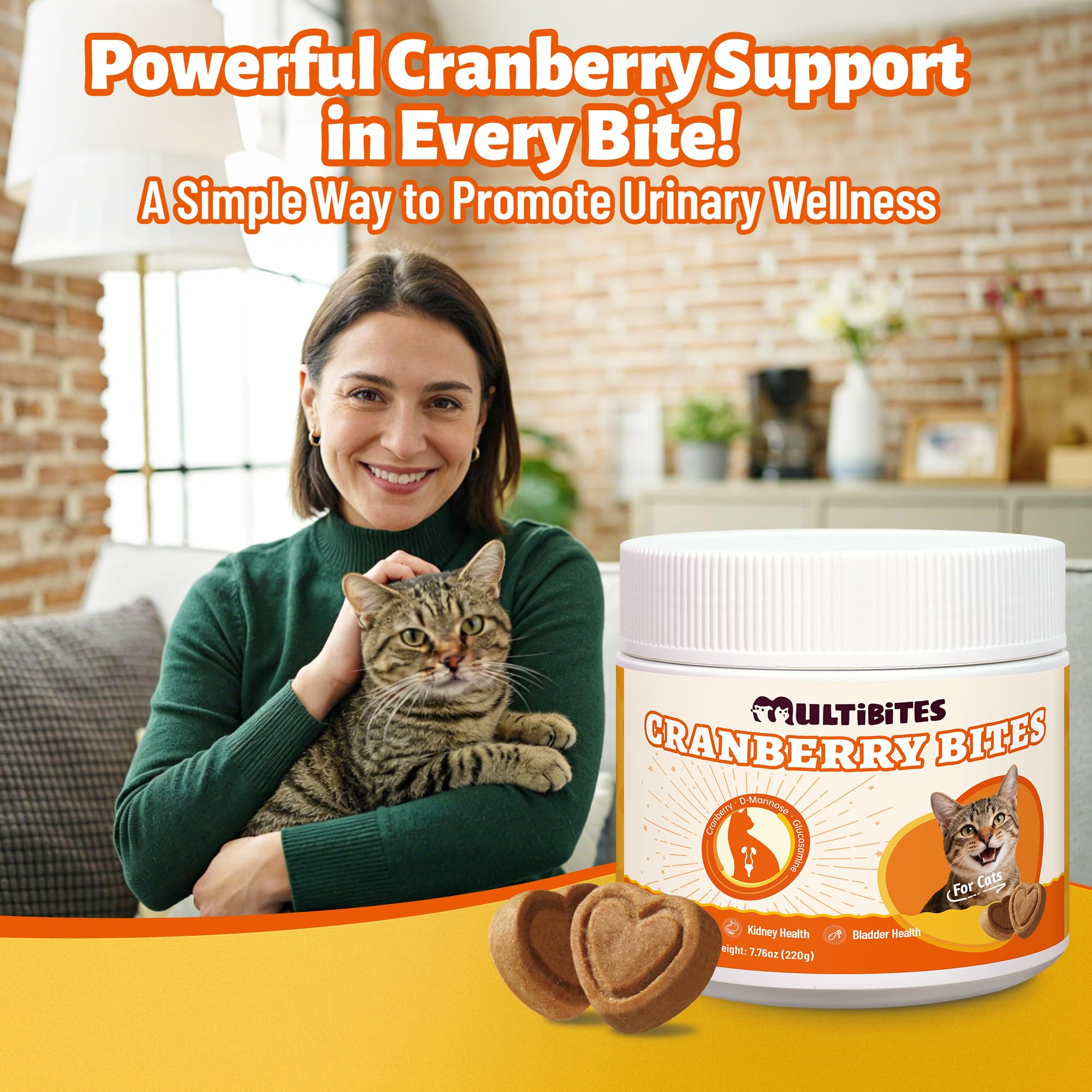 Multibites 330 Chews Cranberry Bites for Cat UTI Treatment with D-Mannose and Marshmallow Root, Bladder Control Supplements for Cats Kidney&Urinary Tract Health, Natural Ingredients Cat Urinary Treats - image 8