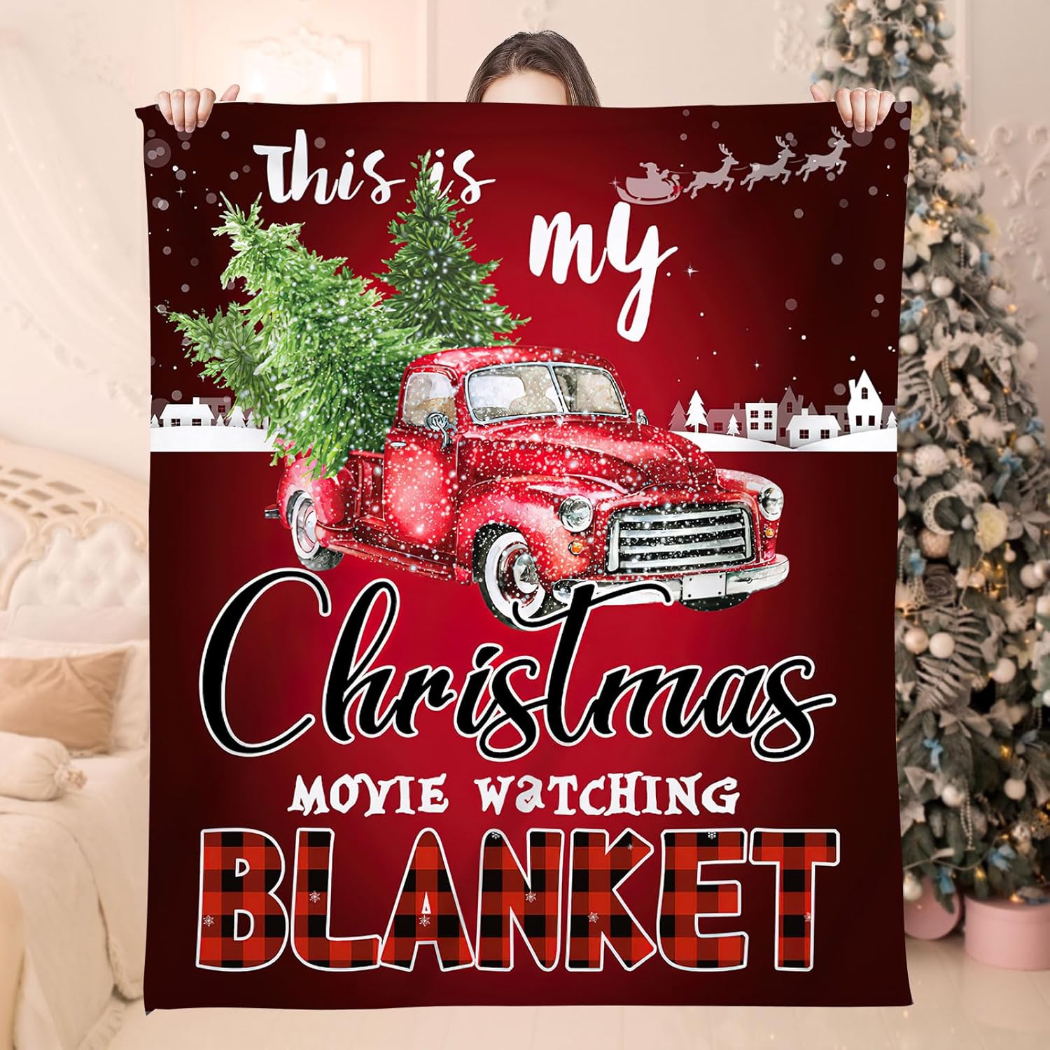 Christmas Movie Watching Blanket, 50"x60" Flannel Christmas Throw