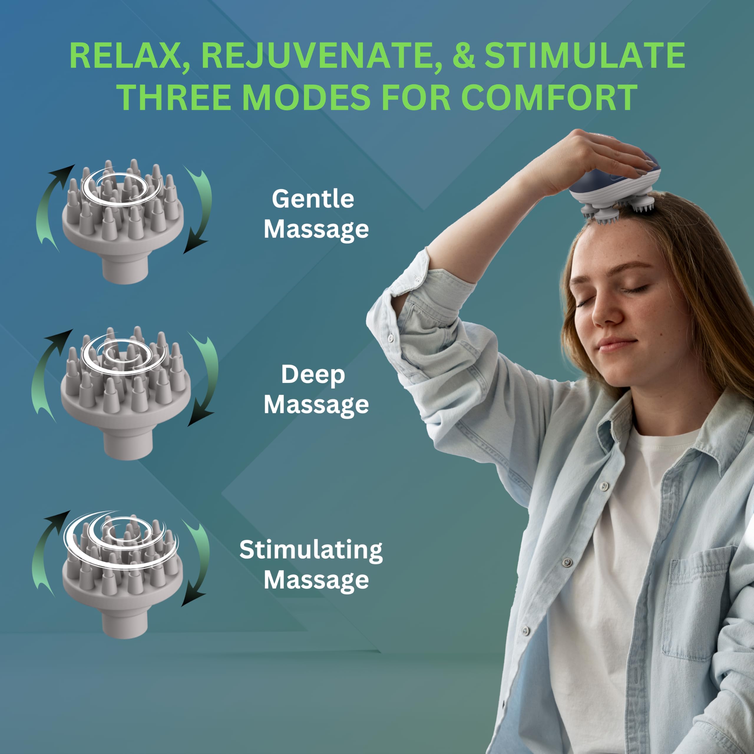 MEDTECH Energize Electric Head Massager | Type-C Charging | Portable Head Massager for Hair Growth, Muscle Relaxation & Stress Relief | 3 Preset Modes, Blue 4