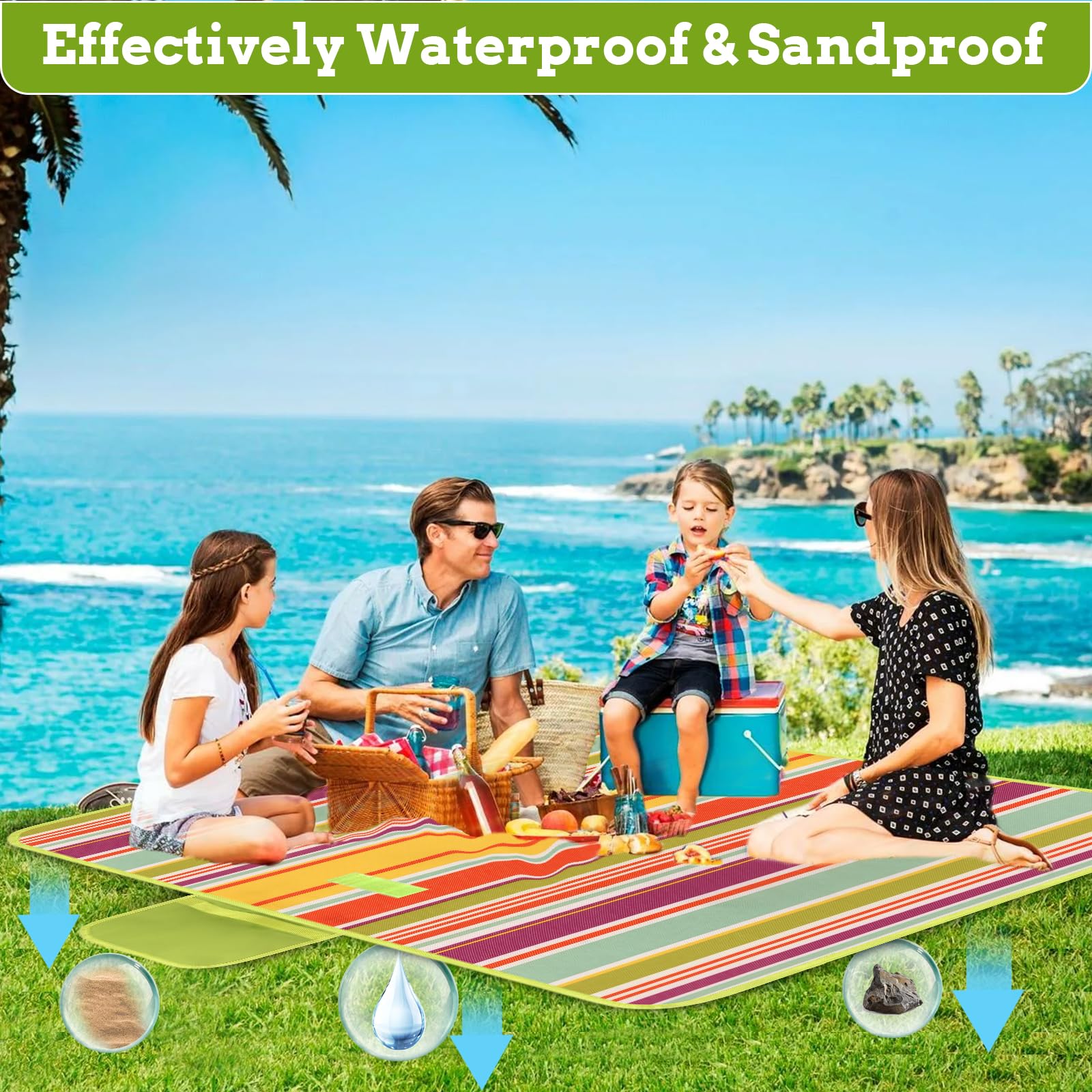 Ninonly Telo Picnic Impermeabile 200x200 Coperta Picnic Impermeabile con Manico Portatile Telo da Picnic in Tessuto Oxford per Spiaggia, Parco, Escursionismo, Campeggio Arancione