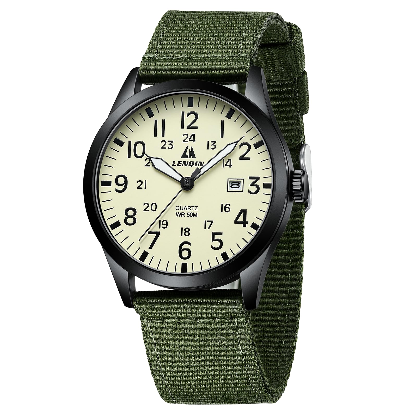 LN LENQIN Reloj Hombre Militar Relojes Analógicos Cuarzo para Hombres Reloj de Campo Luminoso Impermeables Deportivo Táctico Relojes de Pulsera con Fecha y Correa de Nailon