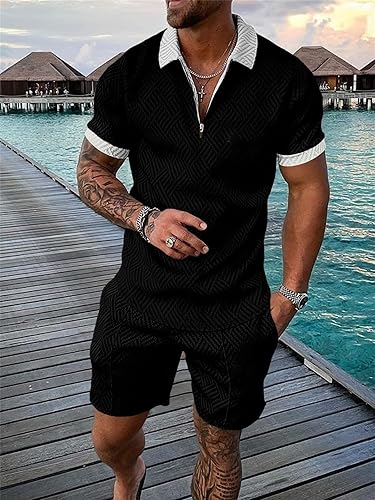 Miniatura 43 de Conjunto deportivo de 2 piezas para hombre, conjunto de pantalones cortos de verano de moda, camiseta polo casual de manga corta y pantalones cortos