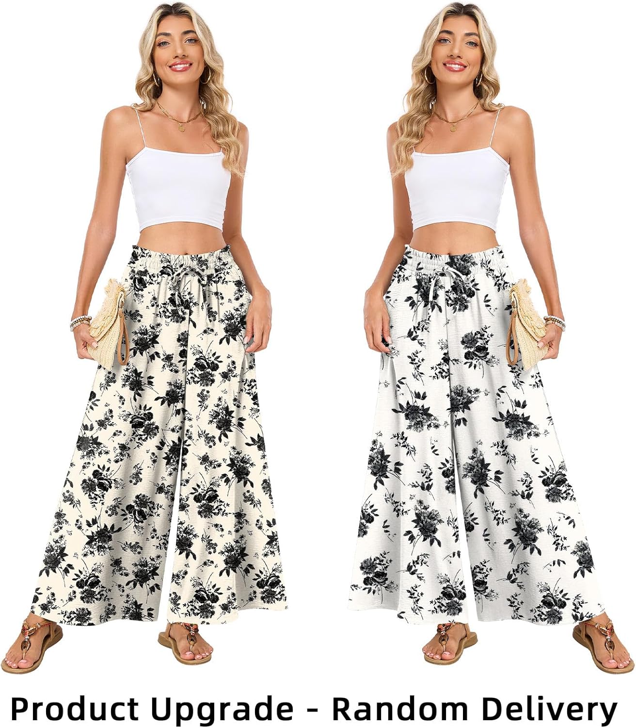 Netsmile Women's Wide Leg Palazzo Pants Dressy Flowy Casual High Waist Drawstring Beach Boho Trousers with Pockets - Image 3