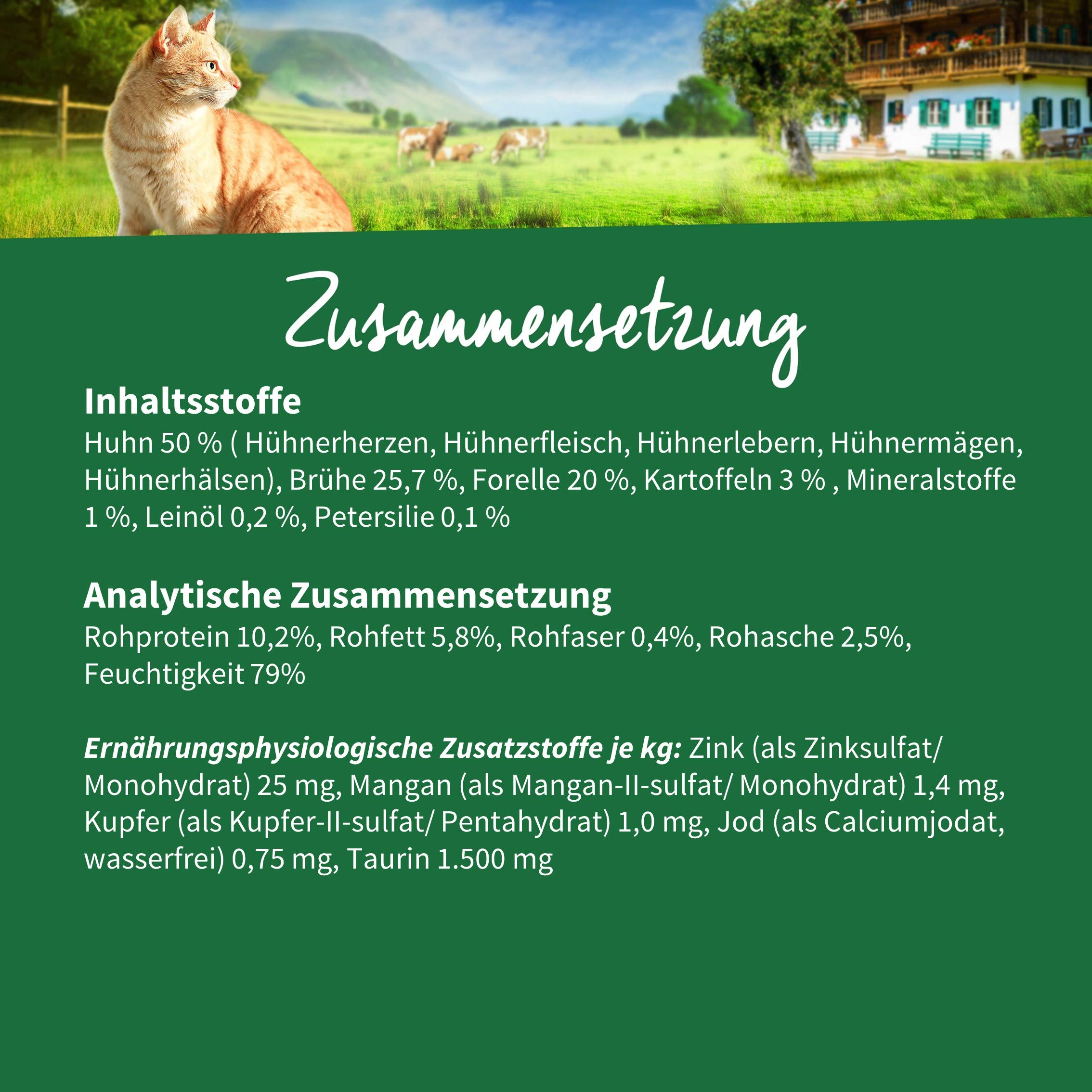 MÜLLER'S NATURHOF – Huhn | Nassfutter mit natürlichen Zutaten und wertvollen Superfoods für ausgewachsene Katzen. Getreidefreies Alleinfutter ohne Zusatzstoffe in der Dose | 24x400g Huhn