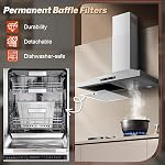 24 Hotte d'autonomie de pouce, Hotte de autonomie de ductless 450CFM, Capuche de cuisine murale en acier inoxydable, Gesture Sensing & Contrôle du toucher, 3 Ventilateur de vitesse, 2 Filtres à baffles Pcs