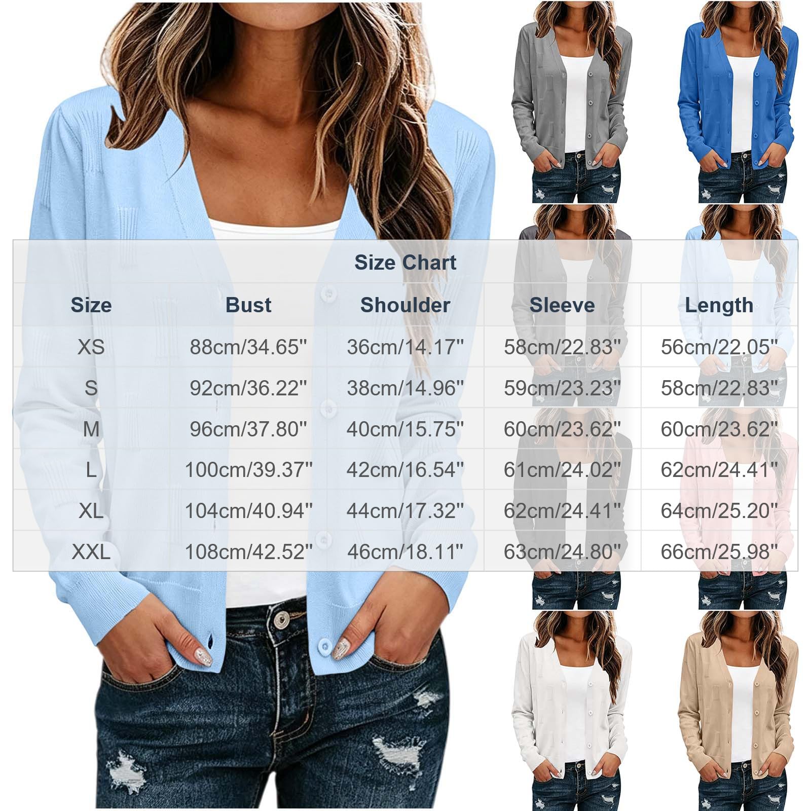 Strickjacke Damen Leichte Cardigan Elegant Strickjacken Freizeit Damen-Jacken Übergang Strickmantel Lässige Outerwear Button-Down Sweatjacke Casual Herbstmantel Klassisches Oberbekleidung XS-XXL