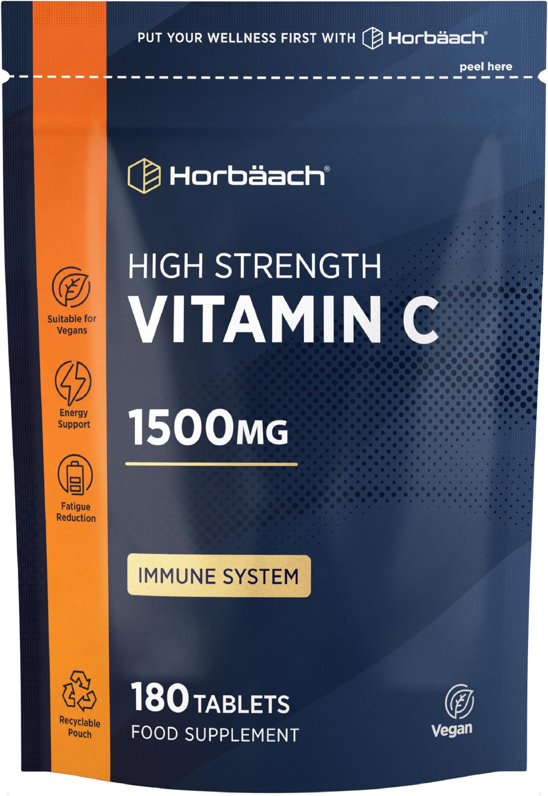Vitamin C Tablets 1500mg | 180 Count | High Strength Ascorbic Acid | Suitable for Vegitarians and Vegans | by Horbaach