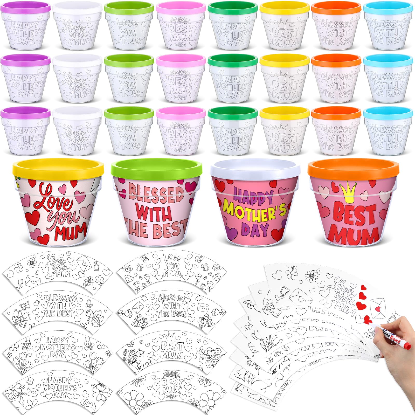 Snapklik.com : 24 Pcs Mothers Day DIY Flower Pots, Color Your Own Mom ...