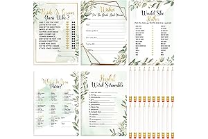 Eucalyptus Bridal Shower Favors Game Cards and Pencils Set