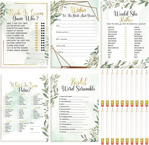 145 piezas de suministros de eucalipto para despedida de soltera con temática de eucalipto, tarjetas de boda y lápices, decoraciones de despedida de