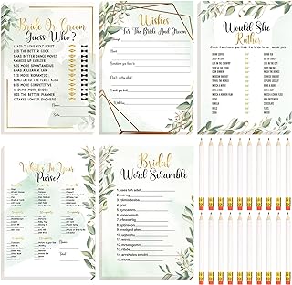 Teling 145 Pieces Bridal Shower Game Bridal Shower Favors Set Wedding Games Cards and Pencils for Bride Groom Bachelorette Party Wedding Party Favor(Eucalyptus Style)