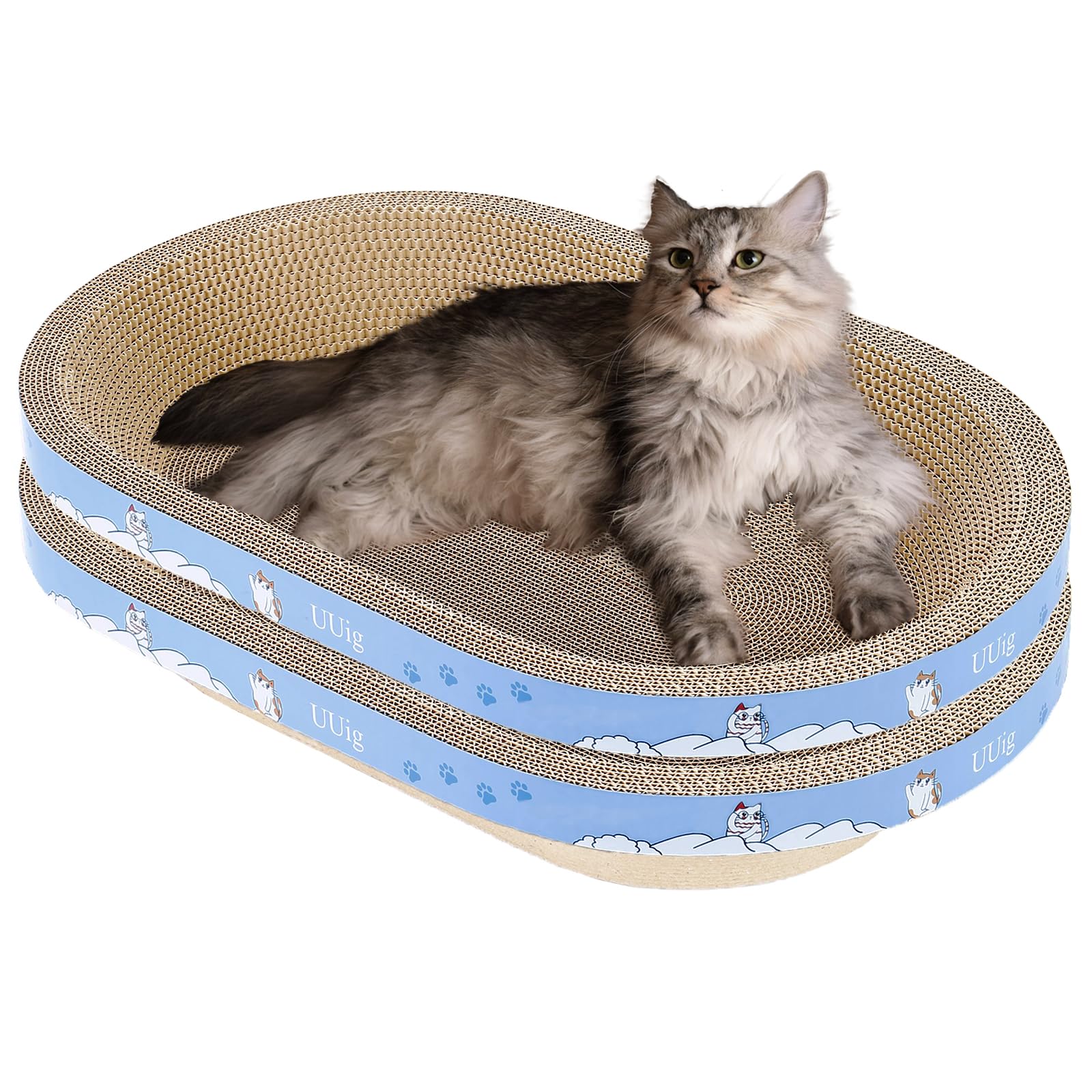 Rascador para gatos, 2 piezas de 23.6 x 14.9 pulgadas, tabla de rascar grande para gatos, rascador de cartón para gatos de interior, cama ovalada para gatos con hierba gatera