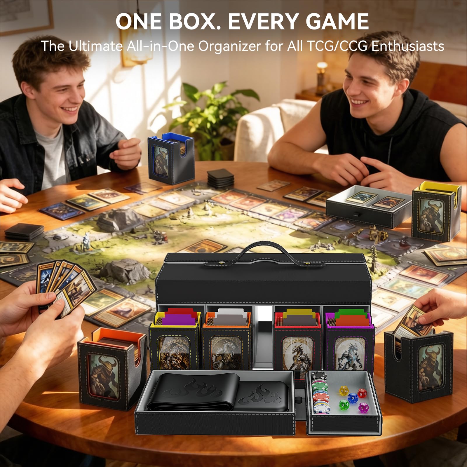 11in1 Commander Deck Box füR mtg deckbox,8 Deck sammelkarten aufbewahrungsbox mit Display&WüRfelablage1000+ DoppelhüLsenkarten,Abnehmbare Sammelkarten Box mit35pt Magnetischen Kartenhaltern füR TCG