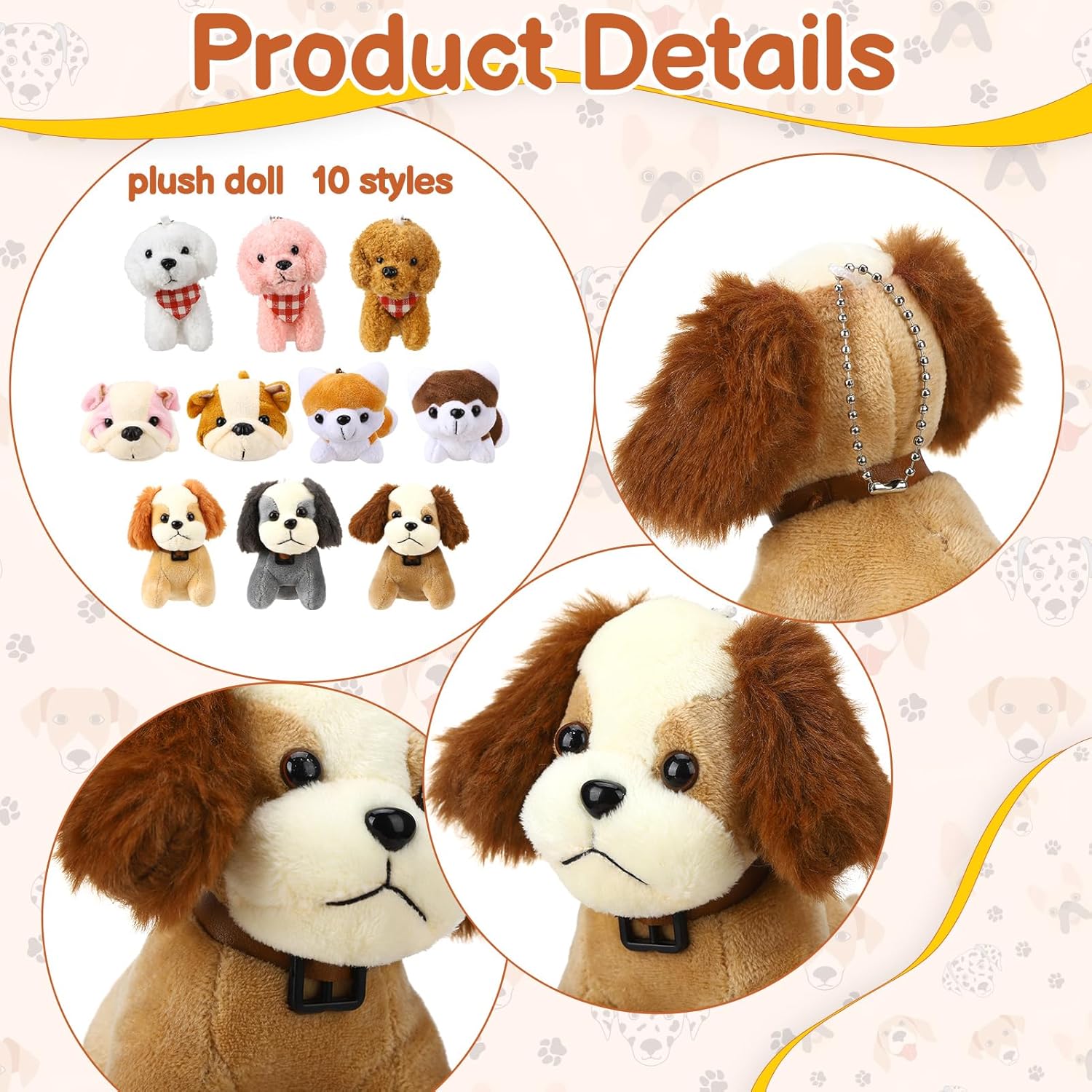 36Pcs Adopt A Puppy Party Favors Mini Stuffed Animals Plush Toy Set Includes 10Pcs Mini Plush Dogs, Birthday Hats, Kraft Paper Boxes, White Plastic Fence for Adopt A Dog Party