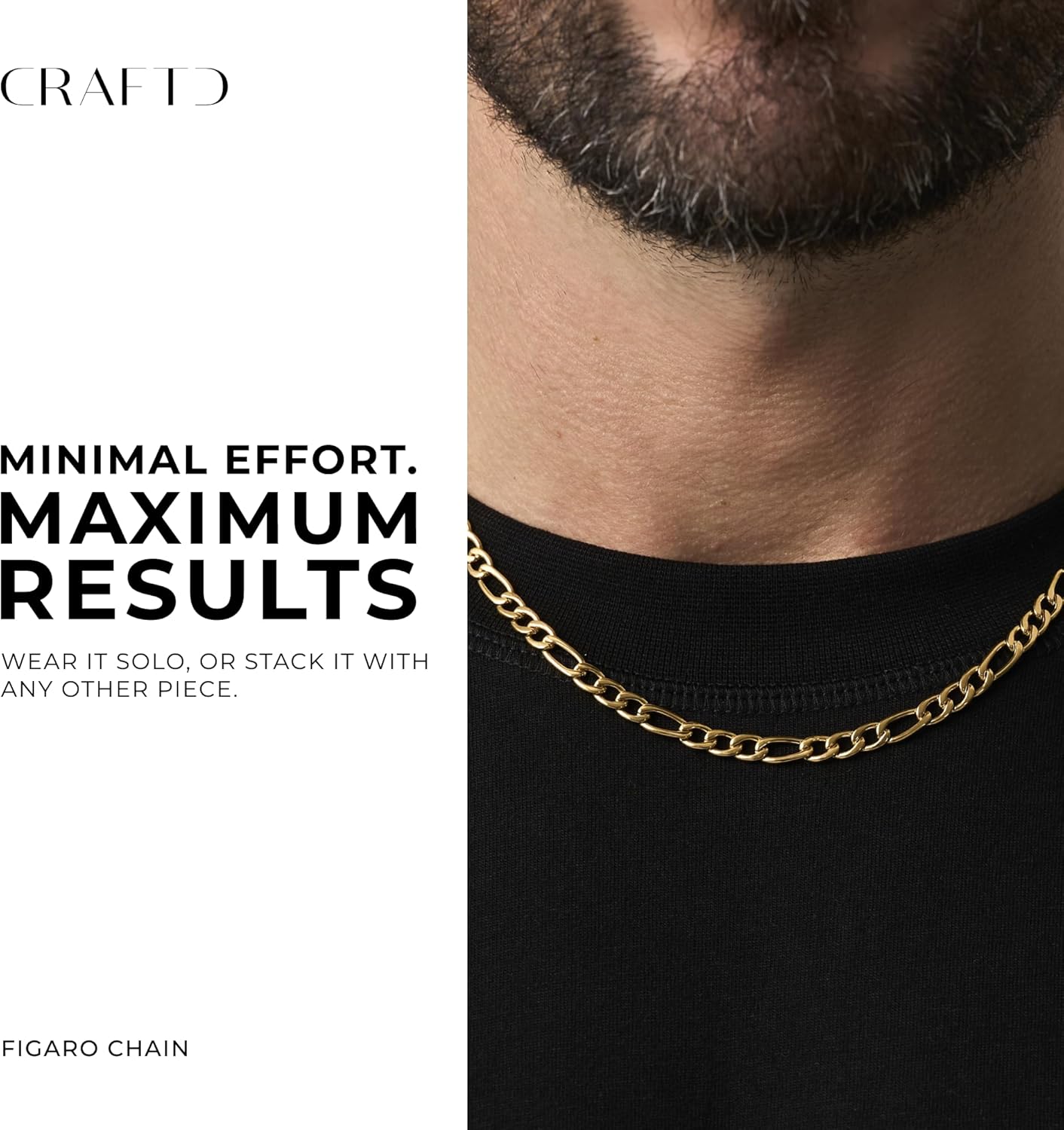 CRAFTD - Gold Figaro Link Chain - Durable 18K Gold & 316L Stainless Steel - Waterproof, Heat & Sweat Resistant - Gifts for Men - Men's Jewelry - Image 2