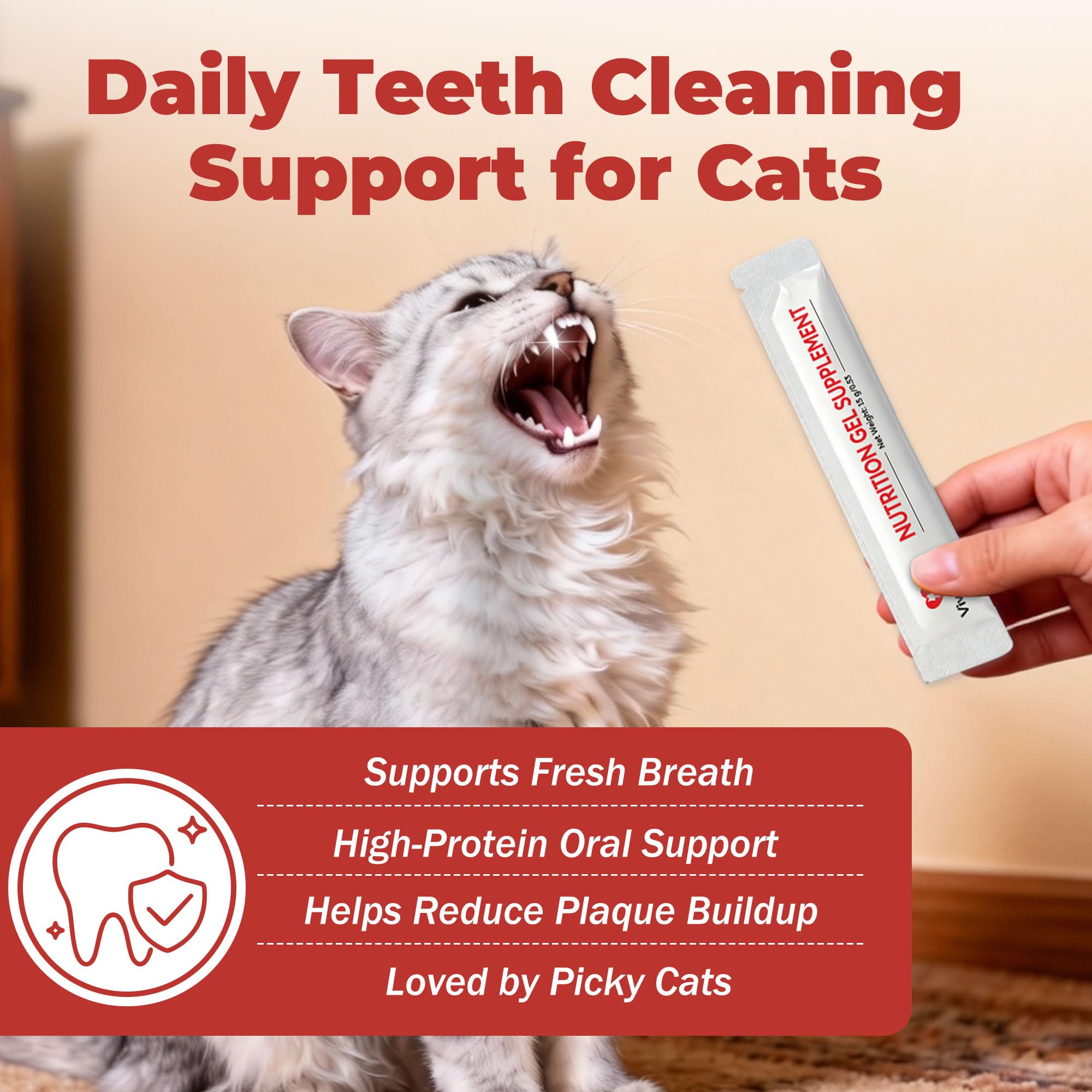 Cat Dental Care & Cat Teeth Cleaning Gel Treat for Cats – Dental Care for Cats, Cat Oral Care to Freshen Cat Breath, Help Reduce Plaque Buildup, Cats Bad Breath Support with Papain, MCC - image 2