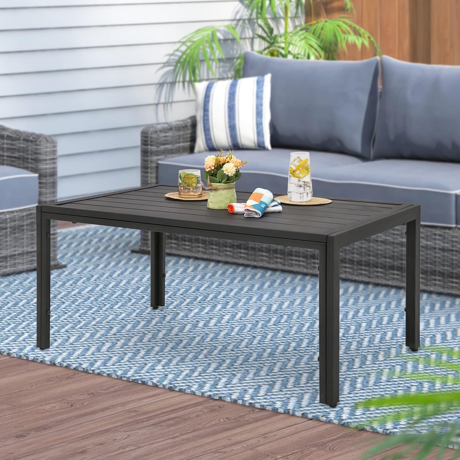 ABBLE Outdoor Coffee Table Steel Slat Black Coffee Table