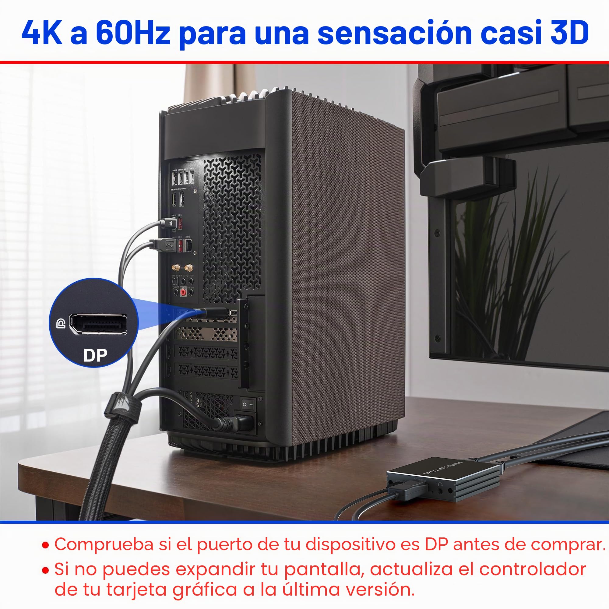 Adaptador DisplayPort a HDMI Dual - Divisor DP para Monitores Duales 4K @60Hz con Pantalla Extendida MST 1 en 2 Salidas Hub para PC, Tarjeta Gráfica y Más