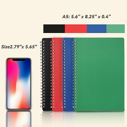 Miniatura 5 de Urneeds Cuaderno de espiral, paquete de 4 cuadernos en espiral, 5.6 x 8.25 pulgadas, 80 hojas160 páginas por cuaderno, cuaderno en espiral con
