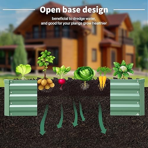 Miniatura 5 de PICNICNI Camas de jardín elevadas de metal al aire libre, caja de maceta galvanizada, macetas rectangulares para exteriores, kit de cama de acero