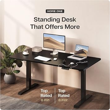 Desktronic Height-adjustable desk, standing desk, table frame, height adjustable, electric table with touch screen and charging ports, Black