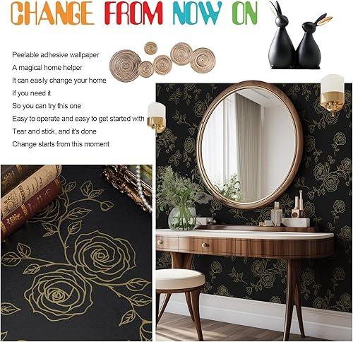 Miniatura 5 de Papel tapiz de flores para despegar y pegar, papel tapiz bohemio dorado y blanco, renovación de dormitorios, armarios, etc. Papel tapiz de contacto