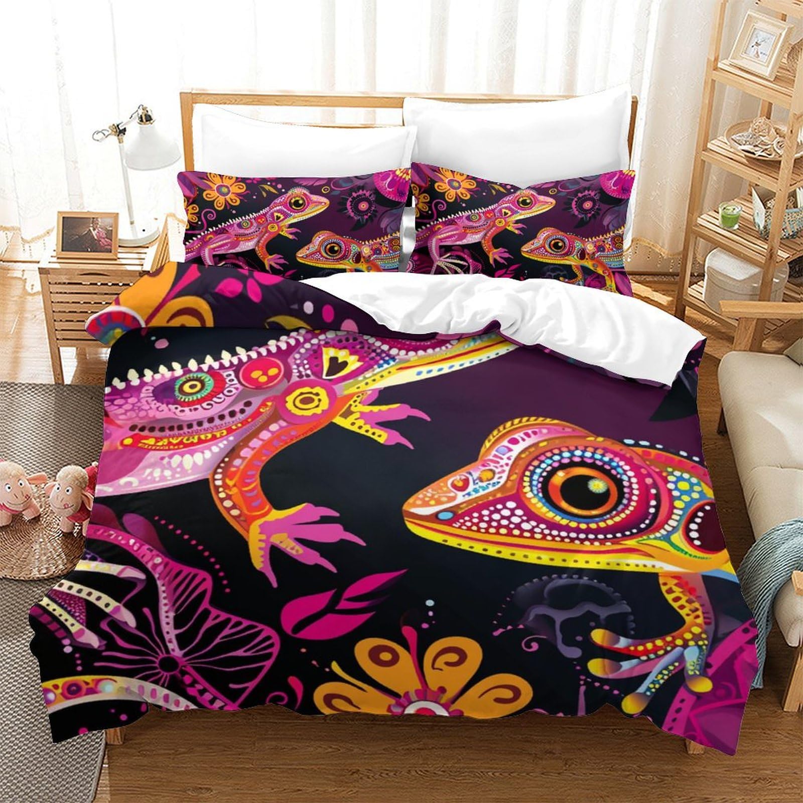 Parure de lit lézard microfibre anti-plis housse de couette 200x200 douce
