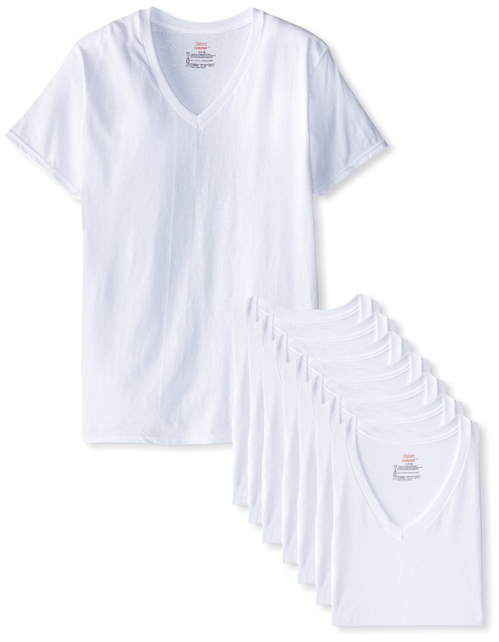 Hanes Men's Undershirts T-Shirt Pack, V-Neck Cotton Tees for Men, Moisture-Wicking, Odor Control, White Multi-Pack Medium 8 Pack - White
