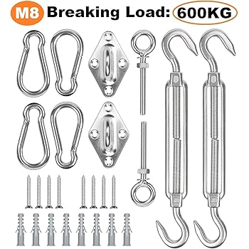 Amazon De Hyber Cara Schwerlast M8 Sonnensegel Zubehor Set Edelstahl Sonnenschutz Befestigung Segel Montage Werkzeug Fur Garten Terrasse Vordach Sichtschutz Viereck