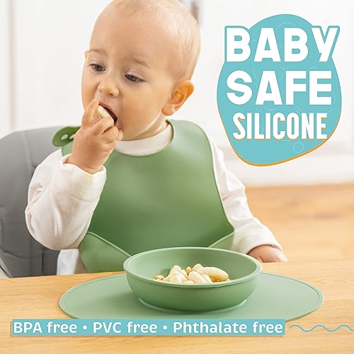 Miniatura 4 de UpwardBaby Juego de alimentación de 10 piezas con destete LED para bebé, plato de succión y tazón, baberos para atrapar alimentos y cucharas