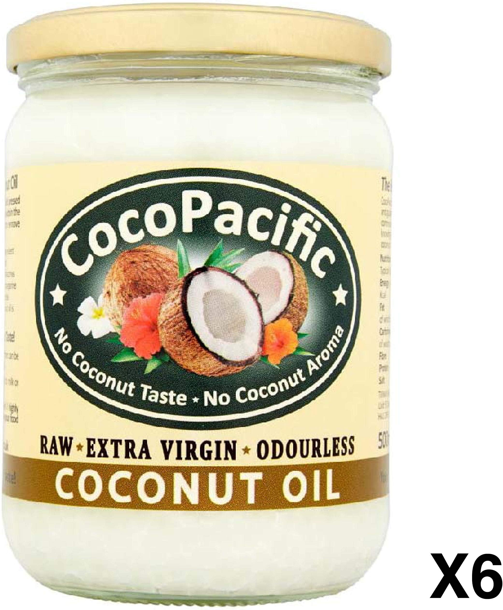 CocoPacific Premium Odourless Raw Extra Virgin Coconut Oil 500ML (Pack of 6)