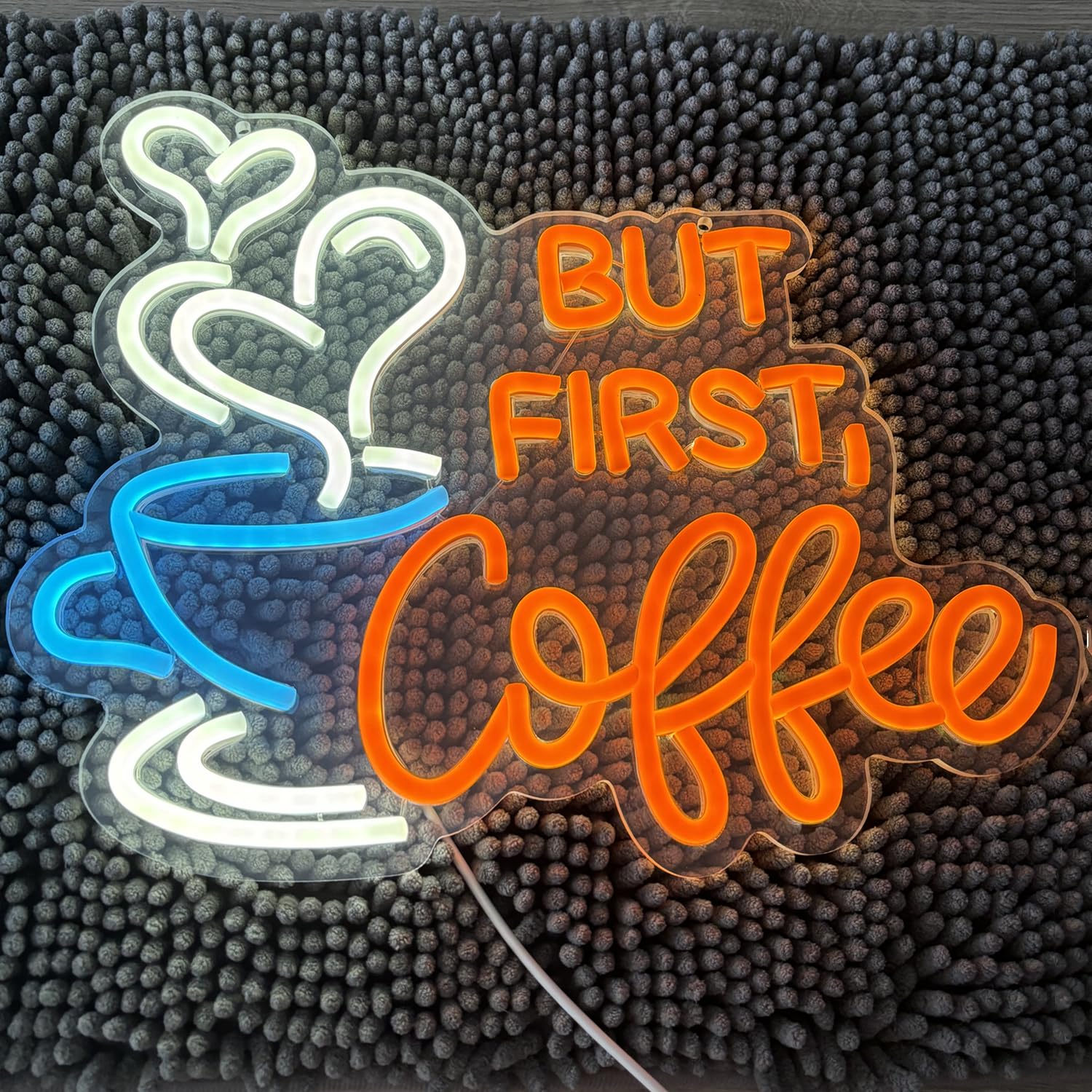 But First Coffee Letrero de Neón Grande de 5 V Alimentado por USB, Luces de Neón Acrílicas con interruptor Regulable y Cadena Colgante para Café Cafetería Bar Fiesta sala de estar Regalo,35.5x28.7CM