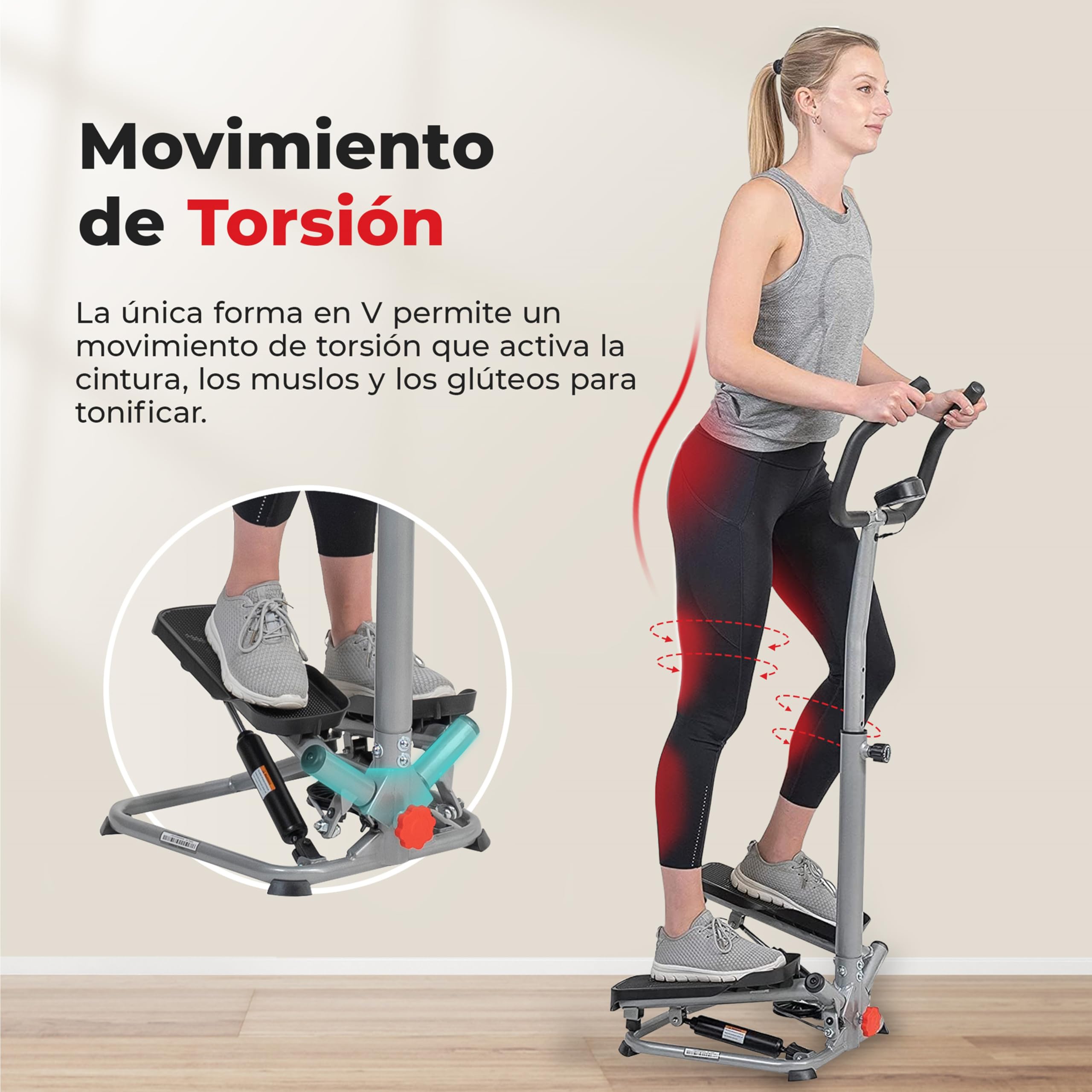 Sunny Health & Fitness Stepper con Manillar para Entrenamiento Cardio Casa | Adjustable Handlebar, Dual Hydraulics, 115-180 kg Capacidad, Cardio en Casa, App SunnyFit, Sensores de Pulso