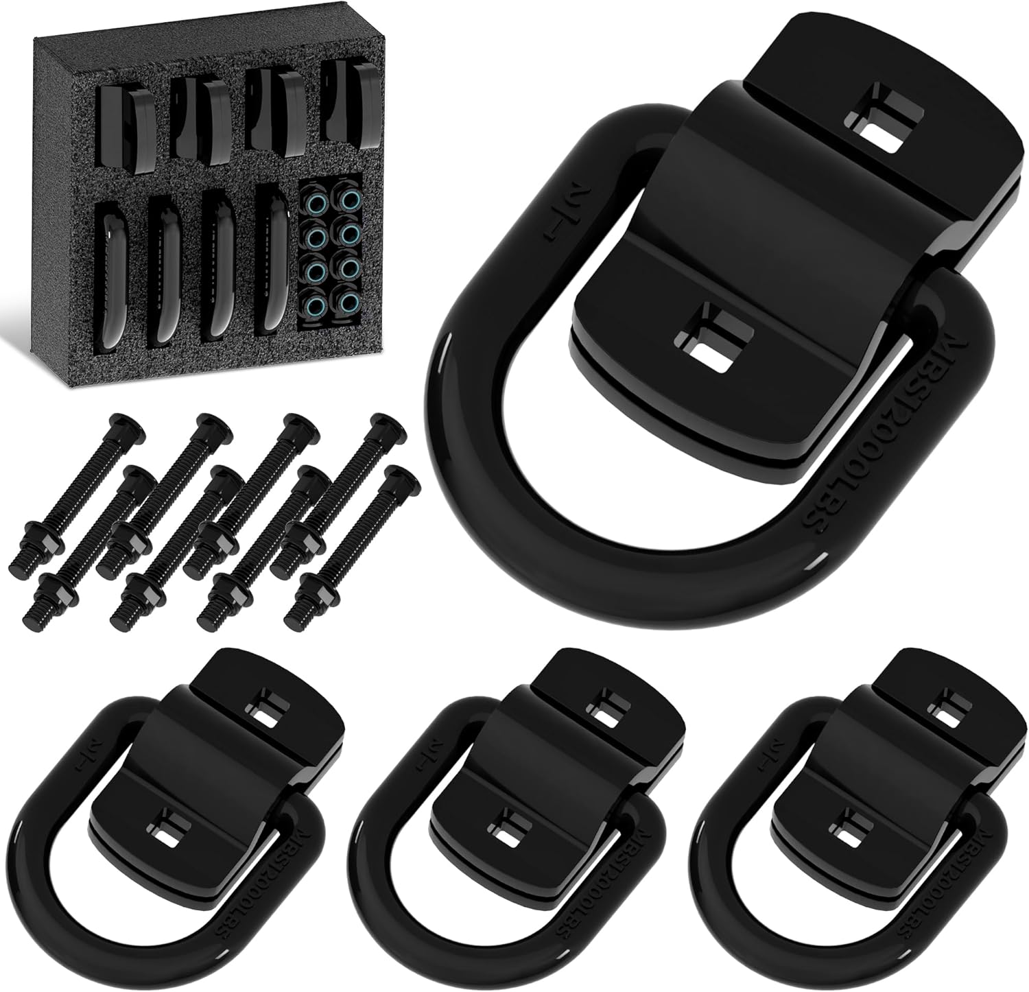 1/2" D Ring Tie Down Anchors Heavy Duty Bolt-On Forged D Ring, 12000Lbs Break Strength Tie Down Anchors Hooks for Trailers, Vans, Trucks, Rvs and Cargo Tie Downs with Screws & Bolts (4PCS)