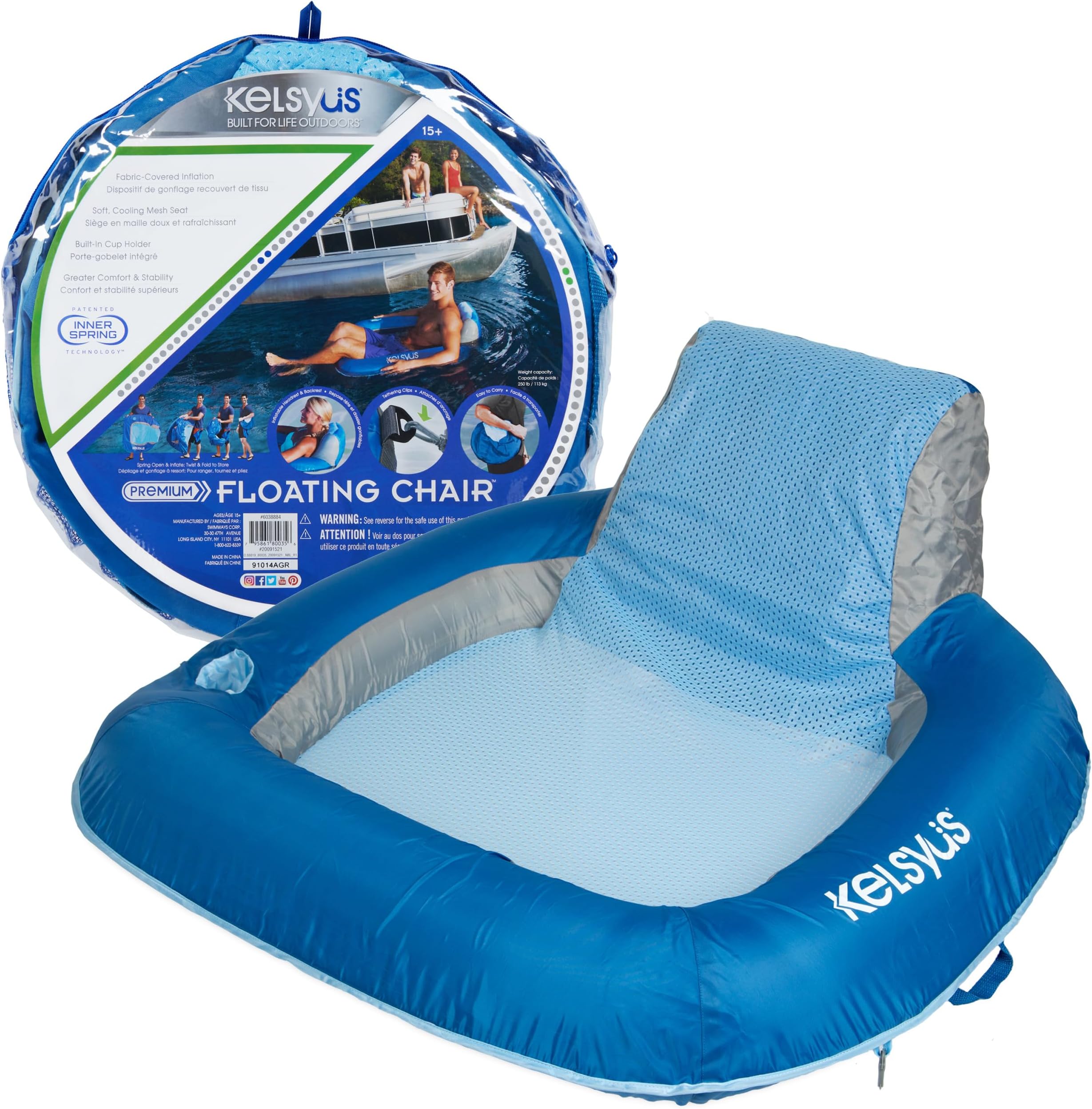 Kelsyus SwimWays Spring Float Pool Chair, Light Blue, One Size